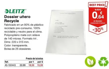 Oferta de Leitz - Dossier Uñero Recycle  por 0,64€ en Staples Kalamazoo