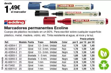 Oferta de Edding - Marcadores Permanentes Ecoline por 1,49€ en Staples Kalamazoo