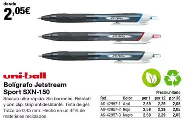 Oferta de Uni-Ball - Bolígrafo Jetstream Sport SXN-150 por 2,05€ en Staples Kalamazoo