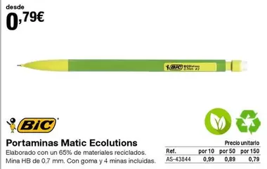 Oferta de BIC - Portaminas Matic Ecolutions por 0,79€ en Staples Kalamazoo