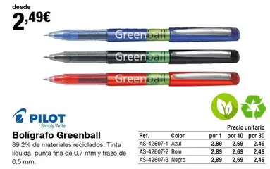 Oferta de Pilot - Bolígrafo Greenball por 2,49€ en Staples Kalamazoo