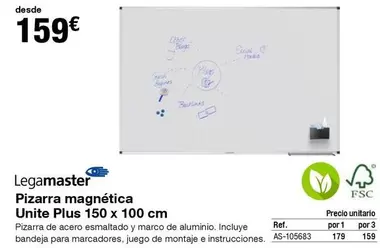 Oferta de Legamaster - Pizarra Magnética Unite Plus 150 X 100 Cm  por 159€ en Staples Kalamazoo