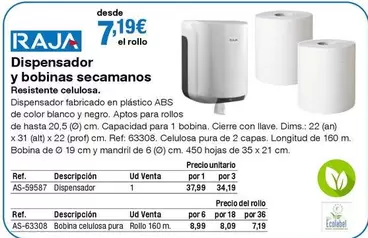 Oferta de Raja - Dispensador Y Bobinas Secamanos por 7,19€ en Staples Kalamazoo