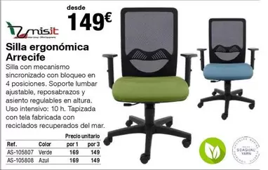 Oferta de Zmist - Silla Ergonomica Arrecife por 149€ en Staples Kalamazoo