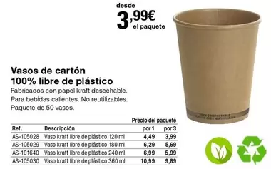 Oferta de Vasos De Cartón 100% Libre De Plástico  por 3,99€ en Staples Kalamazoo