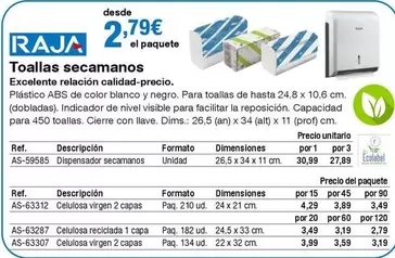 Oferta de Raja - Toallas Secamanos por 2,79€ en Staples Kalamazoo