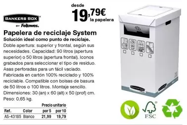 Oferta de Bankers Box By Fellowes - Papelera De Reciclaje System por 19,79€ en Staples Kalamazoo