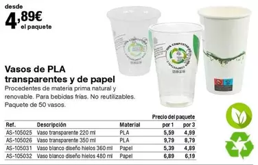 Oferta de Vasos De PLA Transparentes Y De Papel  por 4,89€ en Staples Kalamazoo