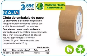 Oferta de Raja - Cinta De Embalaje De Papel por 3,69€ en Staples Kalamazoo