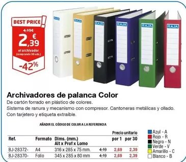 Oferta de Archivadores De Palanca Color  por 2,39€ en Staples Kalamazoo