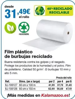 Oferta de Film Plástico De Burbujas Reciclado por 31,49€ en Staples Kalamazoo