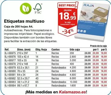 Oferta de Etiquetas Multiuso por 18,99€ en Staples Kalamazoo