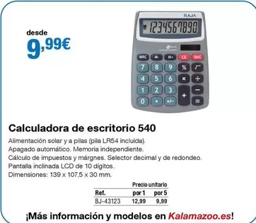 Oferta de Solar - Calculadora De Escritorio 540 por 9,99€ en Staples Kalamazoo