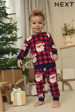 Oferta de Red Check Santa - Pijama de vellón suave al tacto con elastano (9 meses - 16 años) por 19,26€ en Next