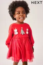 Oferta de Rojo - Vestido de sudadera de malla navideña (3 meses-7 años) por 21,26€ en Next