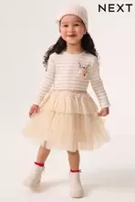 Oferta de Rosa - Vestido de manga larga con diseño brillante de reno (3 meses - 7 años) por 30,36€ en Next