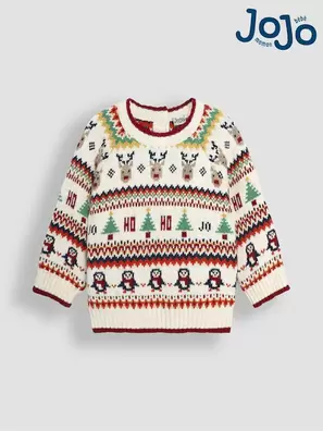 Oferta de Jojo Maman Bébé Knitted Christmas Festive Friends Fair Isle Jumper (B20977) | 48 € por 48€ en Next