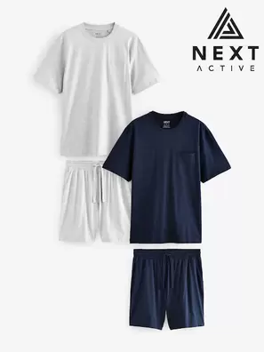 Oferta de Azul marino/gris - Jersey Short Pyjamas Set 2 Pack (E53999) | 51 € por 51€ en Next