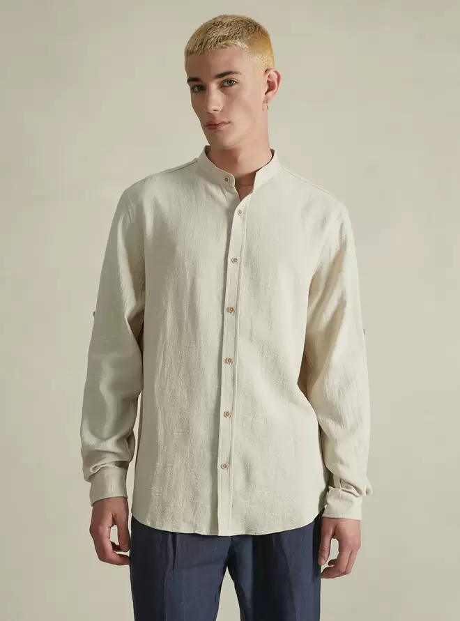 Oferta de Camisa en mezcla de lino con cuello mao por 10,99€ en Alcott