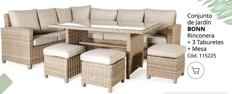 Oferta de Bonn - Conjunto De Jardín Rinconera + 3 Taburetes + Mesa en Conforama