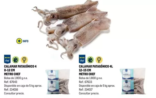 Oferta de Metro Chef - Calamar Patagónico 4 8-12 Cm en Makro