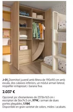 Oferta de J-oi-dormitori Juvenil Amb Litiera De 190x90 Cm Amb Escalà, Dos Calaixos Interiors Un Modular por 2037€ en MacMobles