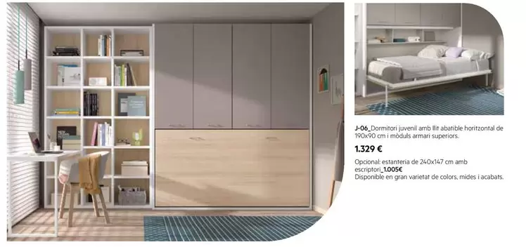 Oferta de J-06 Dormitori Juvenil Amb Llit Abatible Horizontal De 190x90 Cm I Moduls Armari Superiors por 1329€ en MacMobles