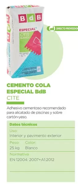 Oferta de Blanco - Bdb - Cemento Cola Especial en BdB