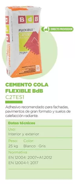 Oferta de Blanco - Cemento Cola Flexible Bdb C2tes 1 en BdB