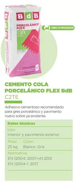 Oferta de BDB - Cemento Cola Porcelánico Flex C2TE en BdB