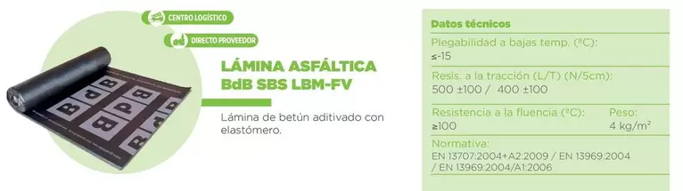 Oferta de Sbs - Bdb - Lamina Asfáltica Sbs Lbm-fv en BdB