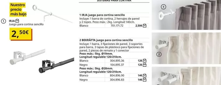 Oferta de Irja Juego Para Cortina Sencillo  por 2,5€ en IKEA