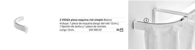 Oferta de Vidga Pieza Equina Riel Simple por 5€ en IKEA