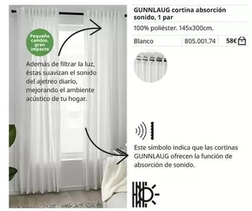 Oferta de Gunnlaug Cortina Absorción Sonido por 58€ en IKEA