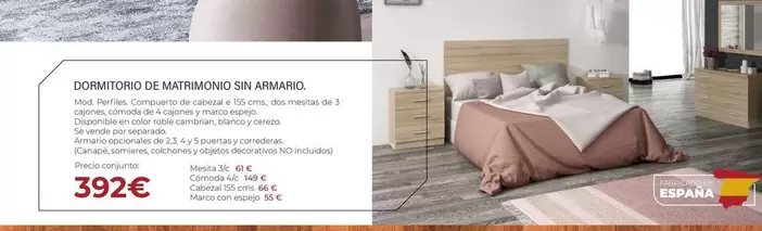 Oferta de Dormitorio De Matrimonio Sin Armario por 392€ en HiperMueble Canarias