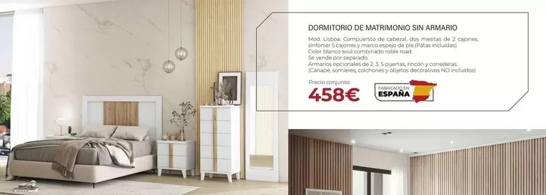 Oferta de Dormitorio De Matrimonio Sin Armario por 458€ en HiperMueble Canarias