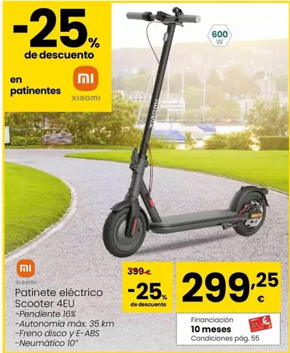 Oferta de Xiaomi - Patinete Eléctrico Scooter 4EU por 299,25€ en Eroski