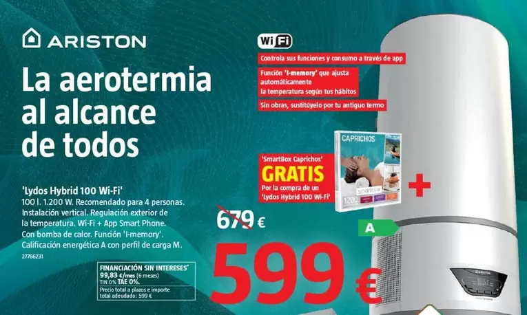 Oferta de Ariston - Lydos Hybrid 100 Wi-Fi por 599€ en BAUHAUS