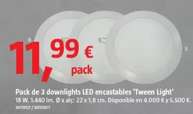 Oferta de Pack De 3 Downlights Led Empotrables 'Tween Light' por 11,99€ en BAUHAUS