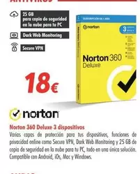 Oferta de Norton - 360 Deluxe 3 Dispositivos por 18€ en Zbitt