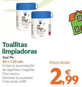 Oferta de Yes! Ph - Toallitas Limpiadoras por 2,99€ en Tiendanimal