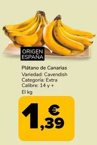 Oferta de Origen Espana - Platano De Canarias por 1,39€ en Supeco