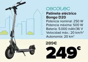 Oferta de Cecotec - Patinete Eléctrico Bongo D20 por 249€ en Carrefour