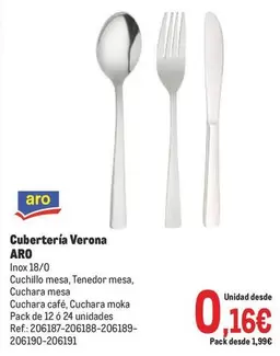 Oferta de Aro - Cubertería Verona por 0,16€ en Makro