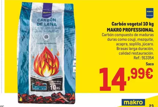 Oferta de Makro - Makro Professional - Carbón Vegetal por 14,99€ en Makro