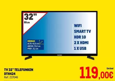 Oferta de Telefunken - Tv 32" DTH424 por 119€ en Makro