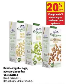 Oferta de Vegetanea - Bebida Vegetal Soja, Avena O Almendra en Makro