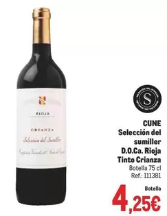 Oferta de Cune - Selección Del Sumiller D.O.Ca. Rioja Tinto Crianza por 4,25€ en Makro