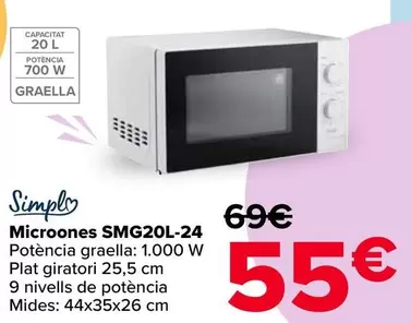 Oferta de Simply - Microondas SMG20L-24 por 55€ en Carrefour