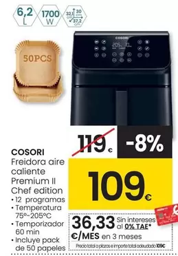 Oferta de Cosori - Freidora Aire Caliente Premium II Chef Edition por 109€ en Eroski